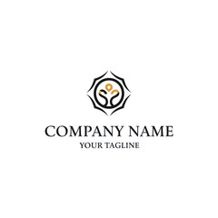 Elegant logo template with an abstract human figure inside a black and gold sun emblem.