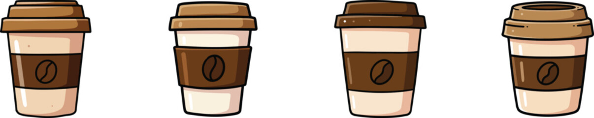 Four coffee cups with different coffee shades representing various coffee drinks such as latte espresso and cappuccino vector
