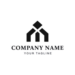 Abstract logo design featuring a stylized geometric shape resembling a building or letter 