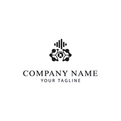 Elegant logo design featuring interconnected shapes, sound waves, and a central symbol.