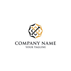 Elegant logo design featuring intersecting lines within an ornate geometric frame.