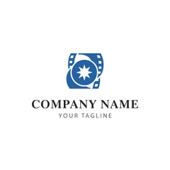 A stylized blue film reel logo with a starburst in the center, accompanied by placeholder text for 