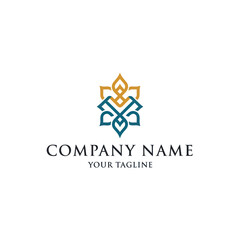 Obraz premium Elegant teal and gold geometric floral logo design for a company.