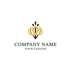 Elegant gold and black stylized logo featuring intertwined rings forming a lotus-like or crown-like design with placeholder text.