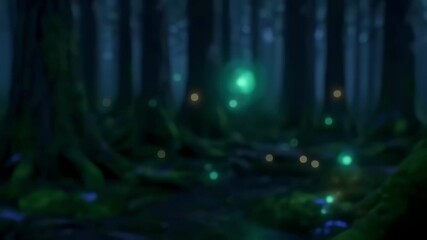 Mystical forest glowing with bioluminescent orbs - Powered by Adobe