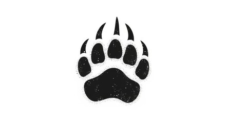 Grizzly Bear Paw Print Graphic - Distressed black and white graphic of a grizzly bear paw print, ideal for logos, prints, and designs