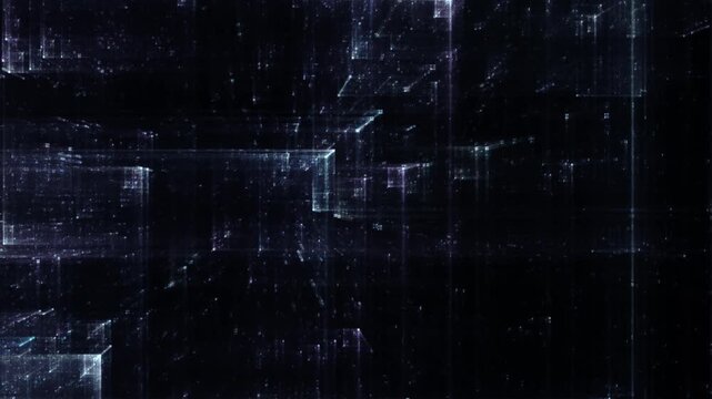 Transparente Datenbl&ouml;cke im digitalen Netzwerk &ndash; dynamische Struktur f&uuml;r Wissenschaft, IT, Forschung & digitale Kommunikation in Bewegung, Technologie, Daten, Wissenschaft, schwarz, blau