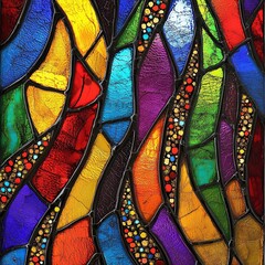 Abstract colorful stained glass with wavy pattern