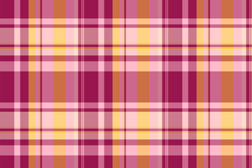 Motif vector pattern texture, picture fabric textile plaid. Front tartan check background seamless in pink and orange colors.