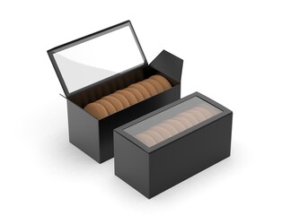 Blank paper box packaging for biscuits or cookies. Minimal and clean food container mockup ideal for branding, packaging design, product presentation, and advertising.  3D rendered illustration.
