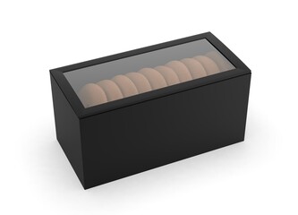 Blank paper box packaging for biscuits or cookies. Minimal and clean food container mockup ideal for branding, packaging design, product presentation, and advertising.  3D rendered illustration.