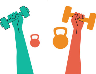 Hands Lifting Dumbbells and Kettlebells fitness exercise