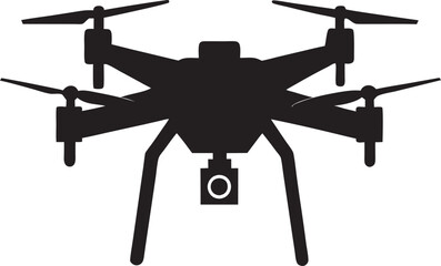 Silhouette of a Modern Drone with Camera and Four Propellers for Aerial Photography and Videography Applications Depicted with Precision