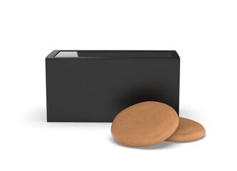 Blank paper box packaging for biscuits or cookies. Minimal and clean food container mockup ideal for branding, packaging design, product presentation, and advertising.  3D rendered illustration.