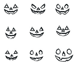 Set of Halloween scary pumpkins cut silhouettes icons set hand drawn Vector illustration trick or treat party elements for Halloween decorations, invitations and holiday decorations.