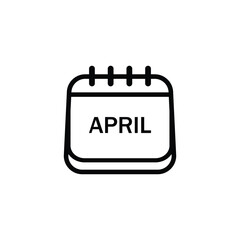 A minimalist black and white line drawing of an open calendar page displaying the word APRIL.