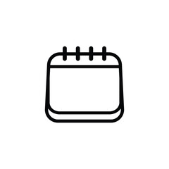 A minimalist black and white line drawing of an open calendar with blank pages and spiral binding, representing a date or schedule.