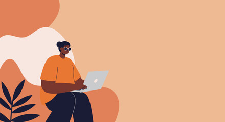 Focused woman working remotely on laptop at a cafe table with coffee. Represents modern productivity, independent work, and digital lifestyle.