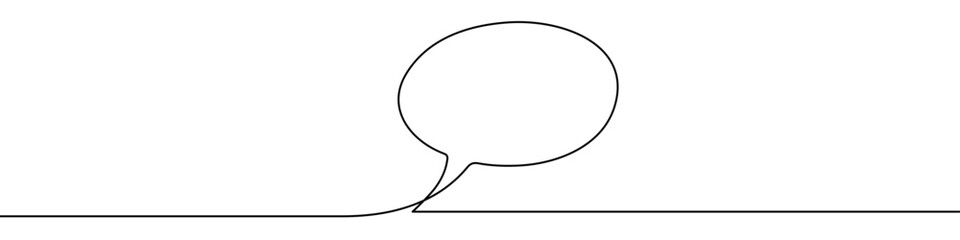 Speech bubble in one line art style. Speech bubble drawing with editable black stroke on white background. Vector illustration.
