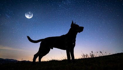 Dog silhouette in starry night