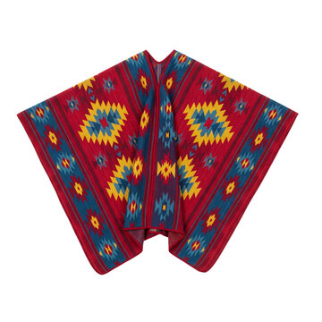 Colorful woven poncho with geometric pattern