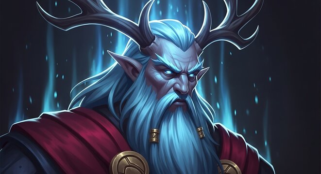 Elderly mystical creature with antlers.