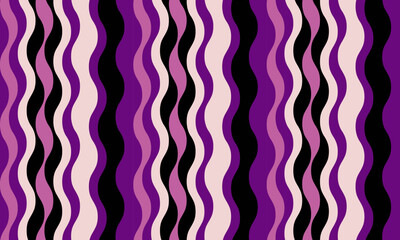 Abstract wavy stripes in purple, pink, and black create a vibrant, retroinspired pattern.  Ideal for textile design, website backgrounds, or any project needing a dynamic, playful aesthetic.