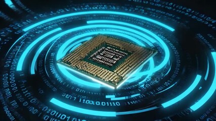 Circuit Board with Blue Luminous Rings - Powered by Adobe