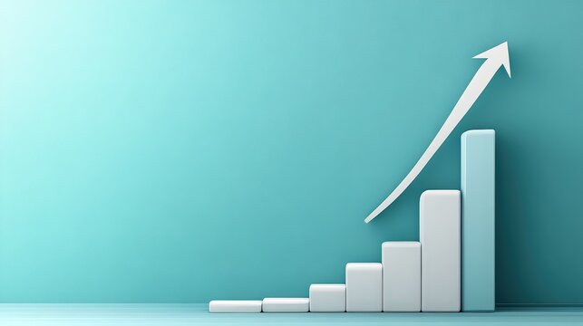 The image features a sleek and modern graph with ascending bars, symbolizing growth and progress against a soft turquoise background, This visual can be used for business presentations, reports