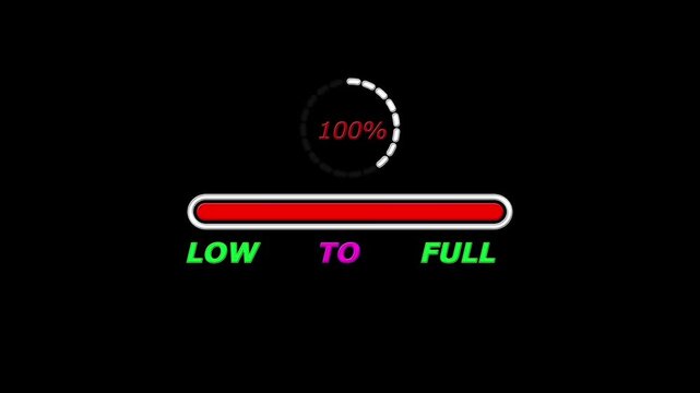 loading bar animation. Loading bar from low to full, 0% to 100% Circle loading animation,