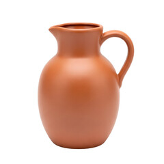 Rustic terracotta clay pitcher jug isolated