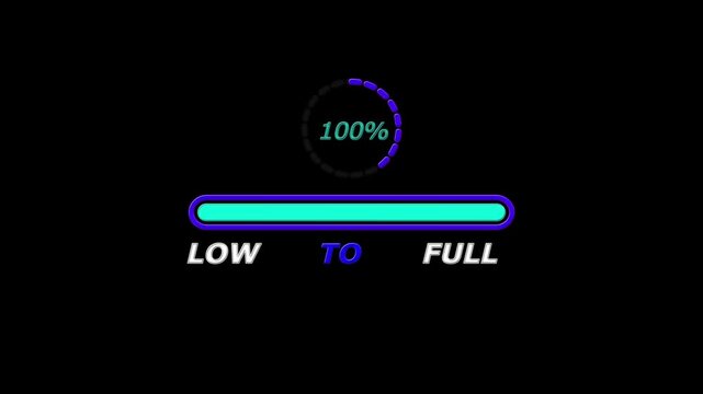 loading bar animation. Loading bar from low to full, 0% to 100% Circle loading animation,