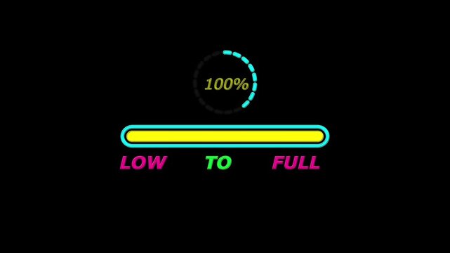 loading bar animation. Loading bar from low to full, 0% to 100% Circle loading animation,