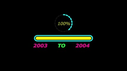 New year 2004 loading bar animation. Loading bar from 2003 to 2004 new year transfer, 0% to 100% Circle loading animation .Year change concept.