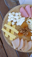 Assorted Cheese Platter on Breakfast Table