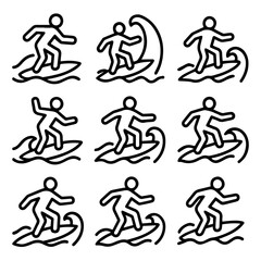 Surfing Silhouettes Depicting Action and Movement on Waves with Bold Black Outlines.