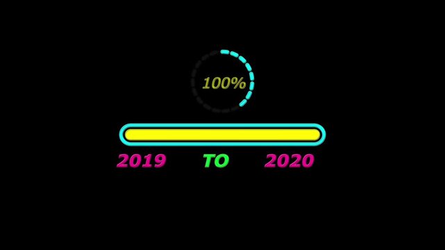 New year 2020 loading bar animation. Loading bar from 2019 to 2020 new year transfer, 0% to 100% Circle loading animation .Year change concept.
