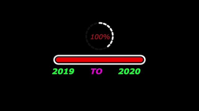 New year 2020 loading bar animation. Loading bar from 2019 to 2020 new year transfer, 0% to 100% Circle loading animation .Year change concept.