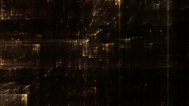 Transparente Datenbl&ouml;cke im digitalen Netzwerk &ndash; dynamische Struktur f&uuml;r Wissenschaft, IT, Forschung & digitale Kommunikation in Bewegung, Technologie, Daten, Wissenschaft, schwarz, gold