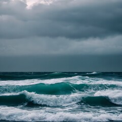 Fototapeta premium Stormy Ocean Waves Under a Dark, Dramatic Sky