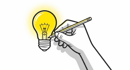 Hand drawing a light bulb, symbolizing idea generation and creativity.