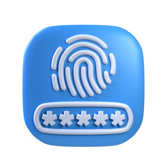 Login icon with fingerprint mark Square shape 3D