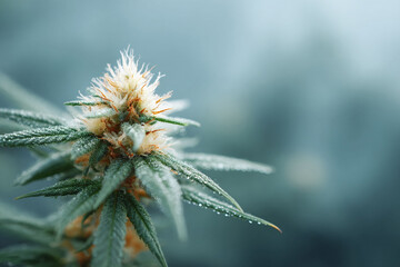 Obraz premium Macro shot showcasing a vibrant, resinous plant blossom with glistening droplets. Evokes freshness, growth, and natural beauty. Great for wellness, science or health themes.