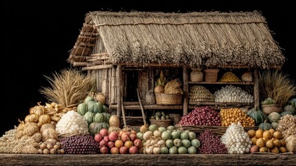 Harvest Bounty at a Rustic Stand, A Rural Market Scene of Autumn's Yield