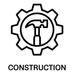 Construction industry symbol with hammer and gear for building and mechanical engineering design needs silhouette