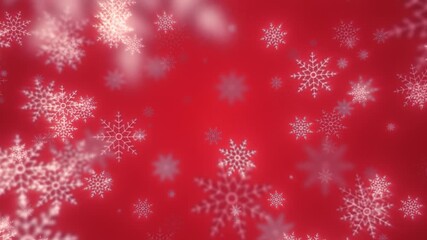 Festive red background with delicate white snowflakes falling in soft focus - Powered by Adobe