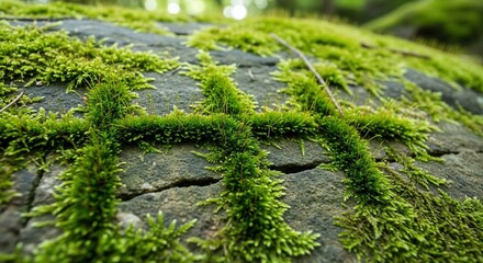 Moss-covered rock with a cross shape, natures art.