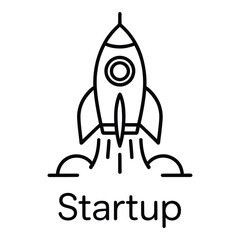 Rocket launch icon representing a startup business with a minimalist line art style drawing vector silhouette
