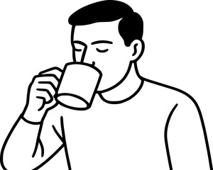 Man Drinking Coffee Silhouette Minimal Black and White Vector for Lifestyle and Morning Routine Design