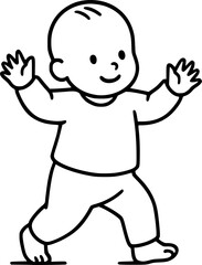 Obraz premium Toddler Learning to Walk Silhouette Minimal Black and White Vector for Childhood and Parenting Posters